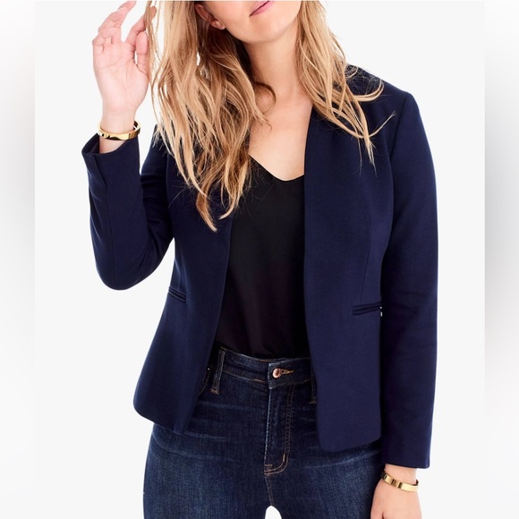 J. Crew 365 Going Out Blazer In Stretch Twill Sz 16 Blue Open Front Fully Lined